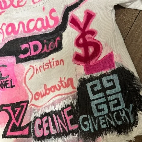 Custom painted white denim size medium Jean jacket “ - Picture 12 of 16